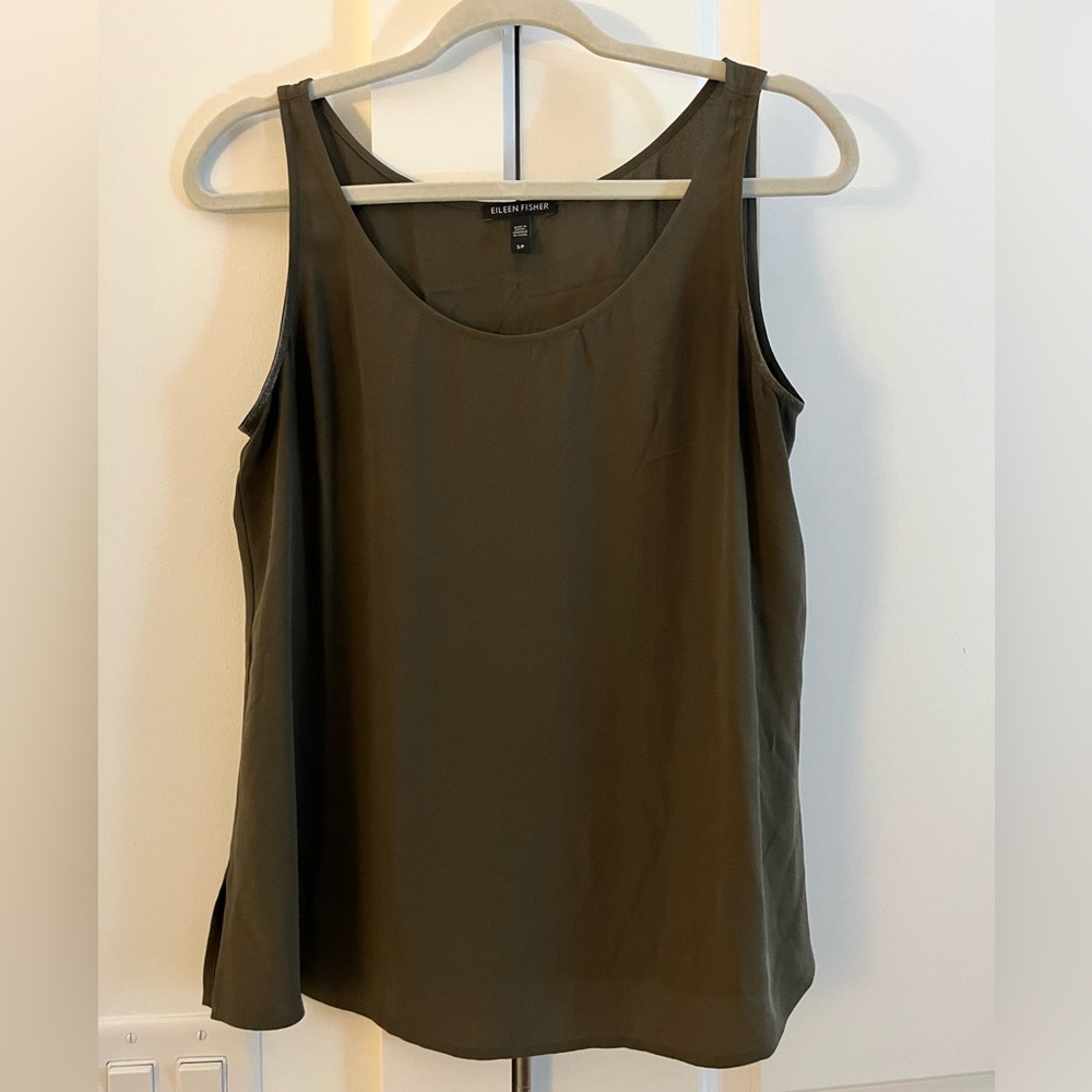 Eileen Fisher olive green chiffon tank